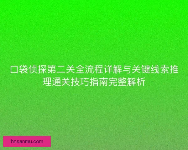 口袋侦探第二关全流程详解与关键线索推理通关技巧指南完整解析